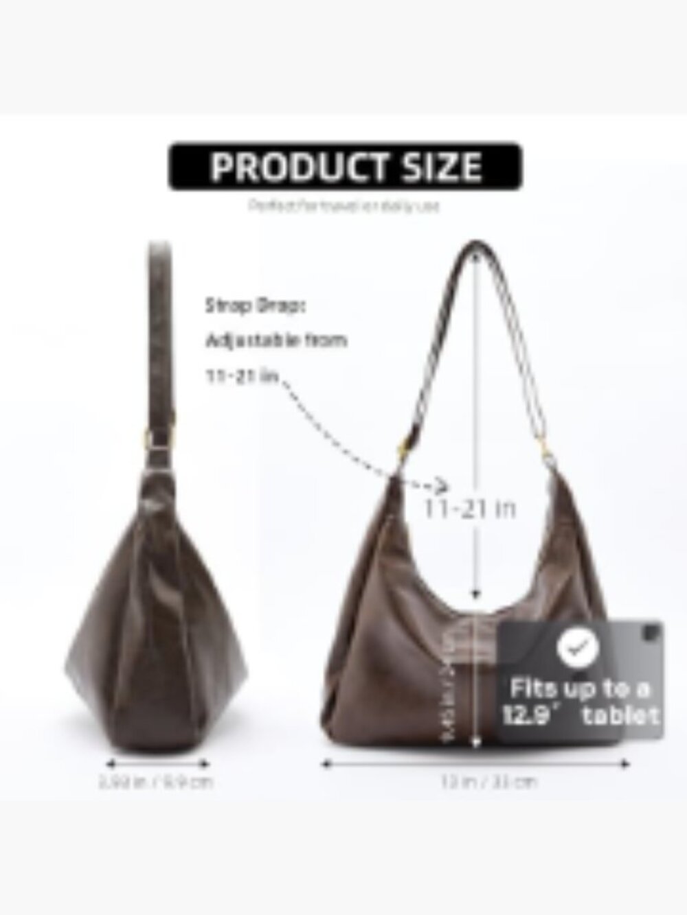 Ultra Soft Foldable Vegan Leather Hobo Bag Slouchy Shoulder Tote - Picture 4 of 7